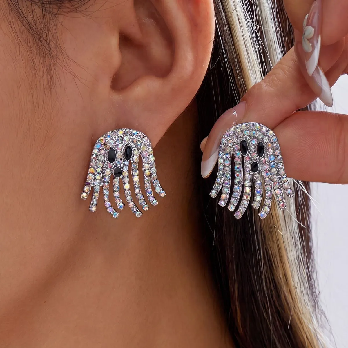 Halloween Rhinestone Ghost Shape Earrings