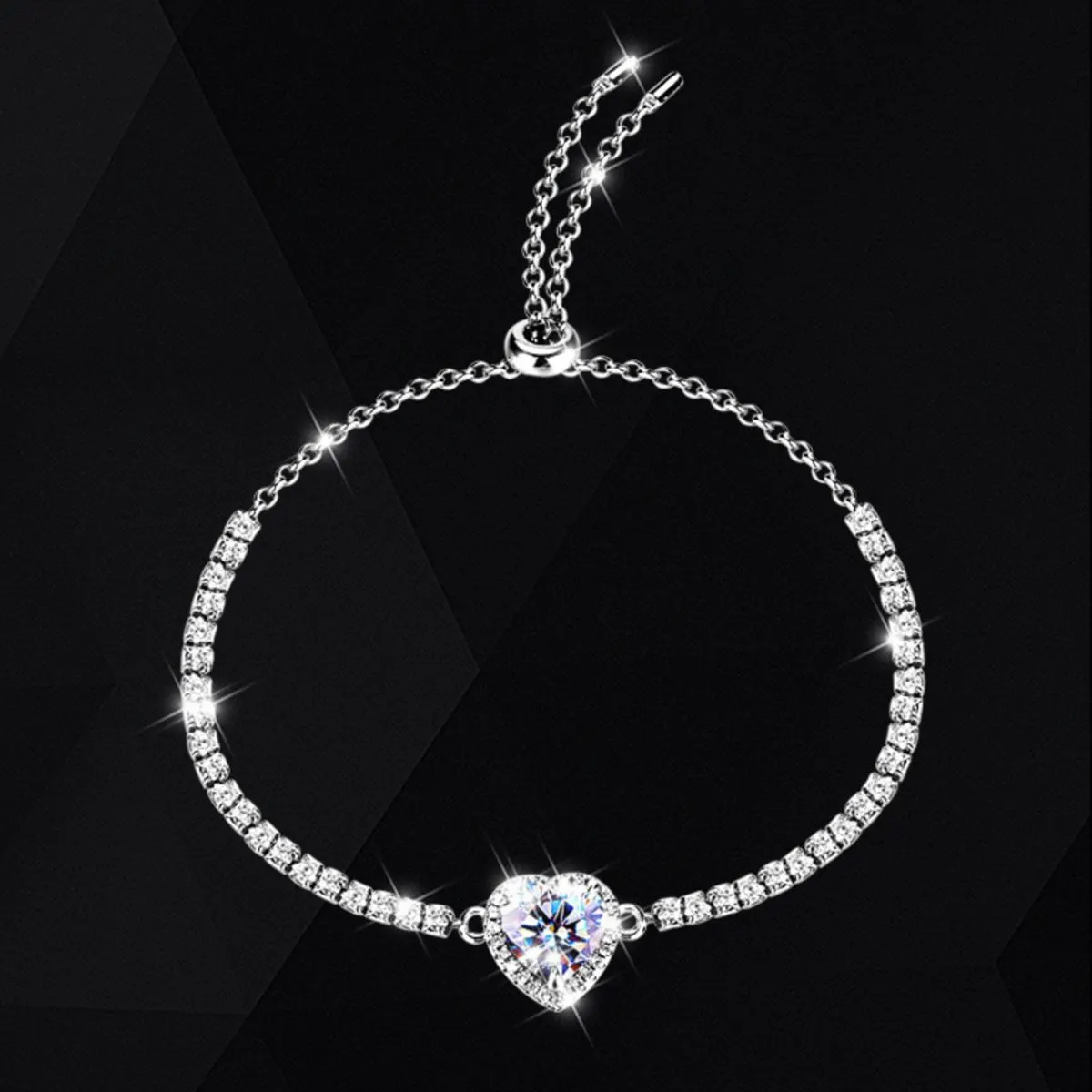 2 Carat 925 Sterling Silver Moissanite Chain Heart Bracelet
